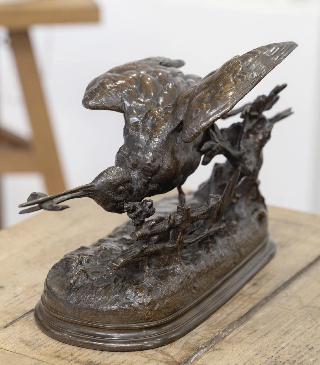 Sculpture - Woodcock Catching A Fish , Jules Moigniez (1835–1894) - Bronze-photo-1