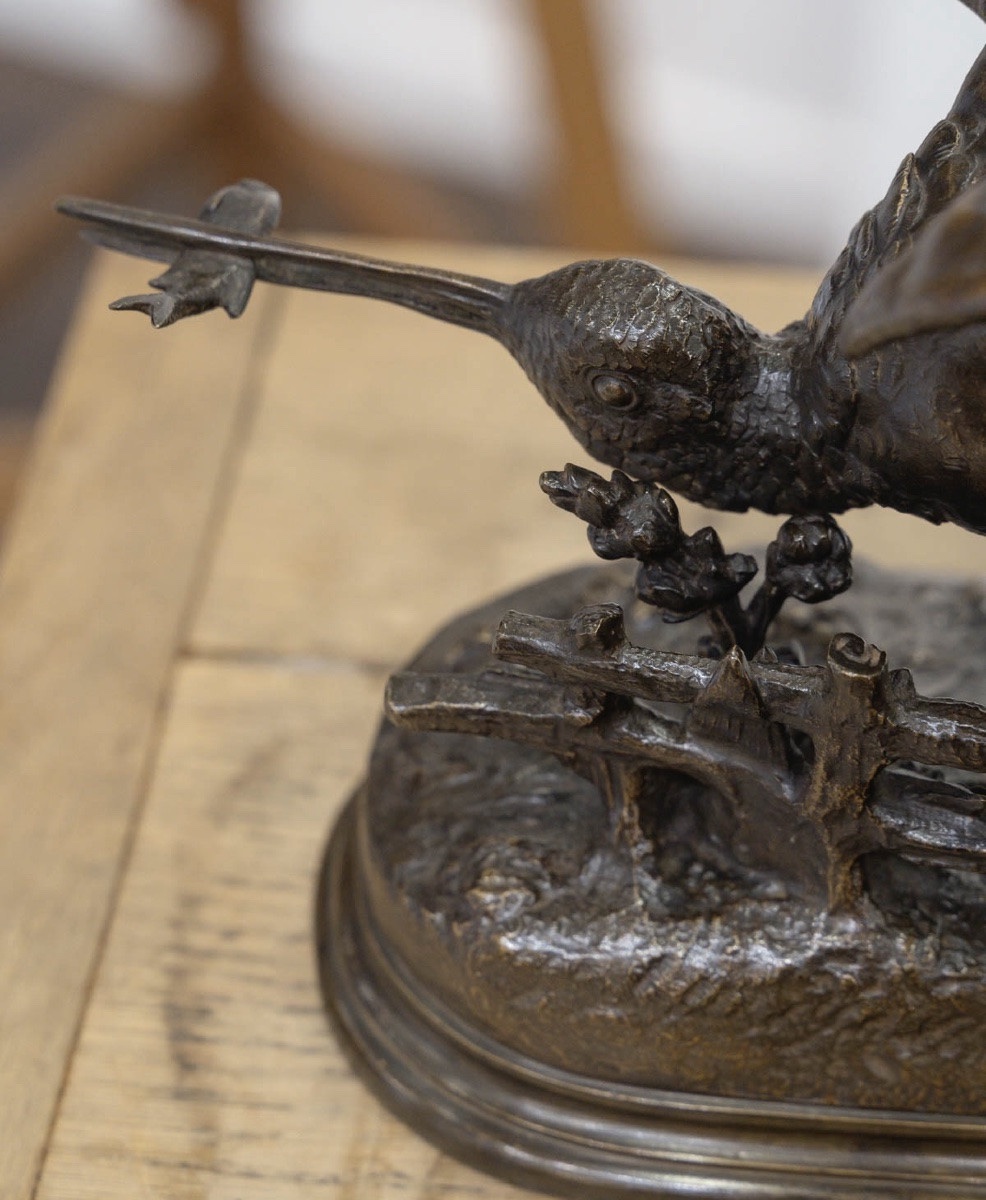 Sculpture - Woodcock Catching A Fish , Jules Moigniez (1835–1894) - Bronze-photo-2