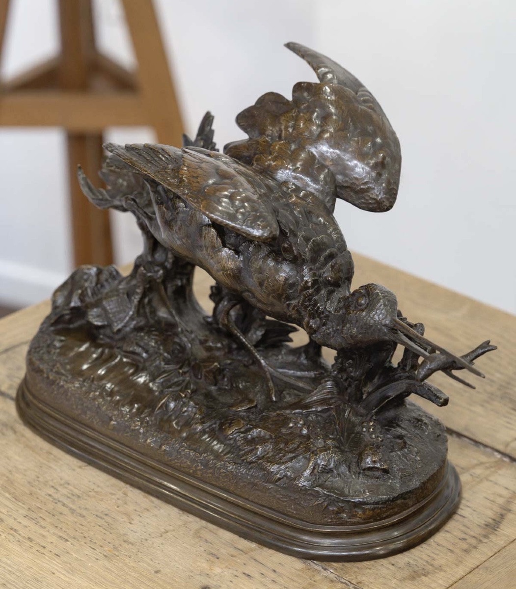 Sculpture - Woodcock Catching A Fish , Jules Moigniez (1835–1894) - Bronze-photo-3