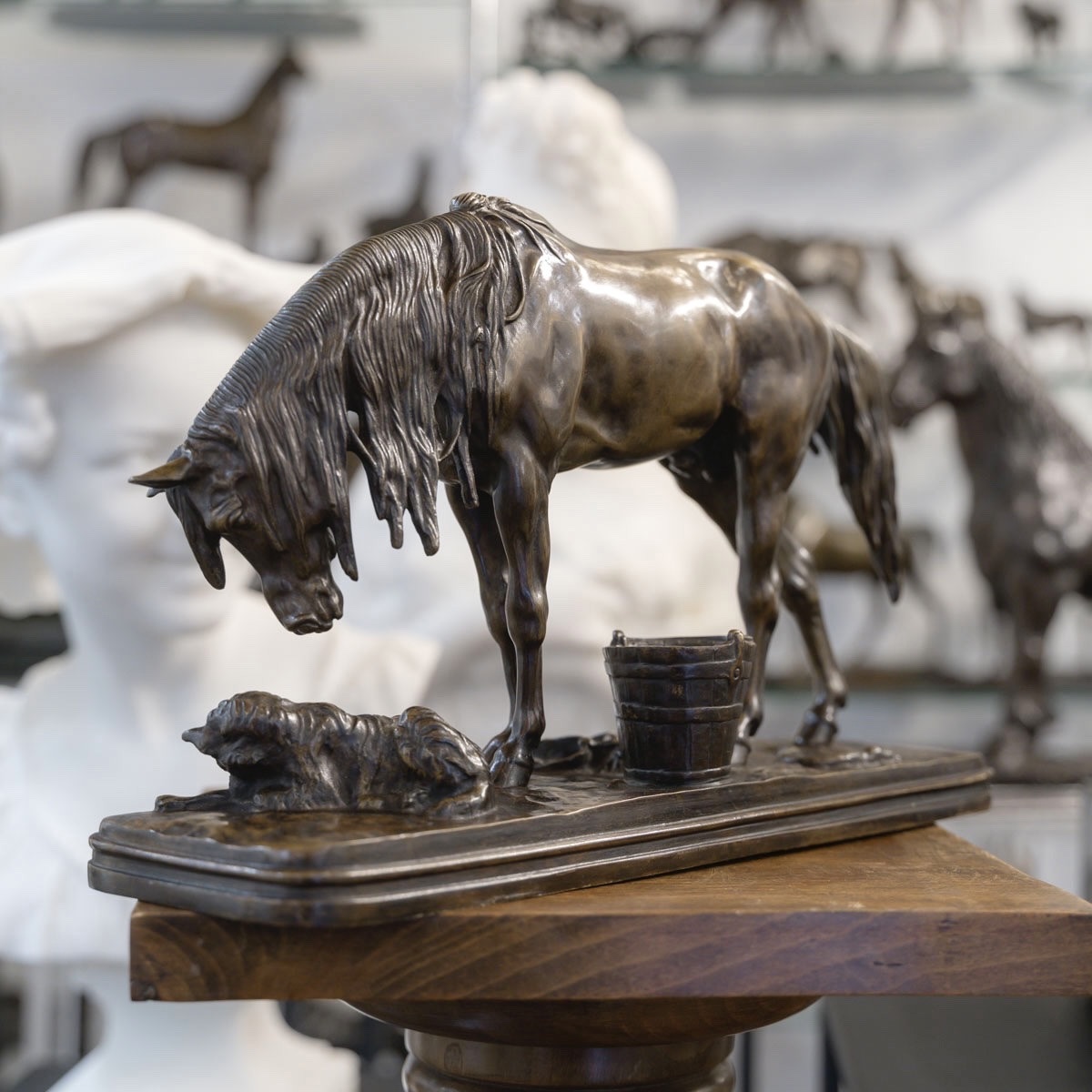 SCULPTURE - "CHEVAL ET CHIEN À L' ÉCURIE" , HENRI - ALFRED JACQUEMART (1824-1896) - BRONZE-photo-2
