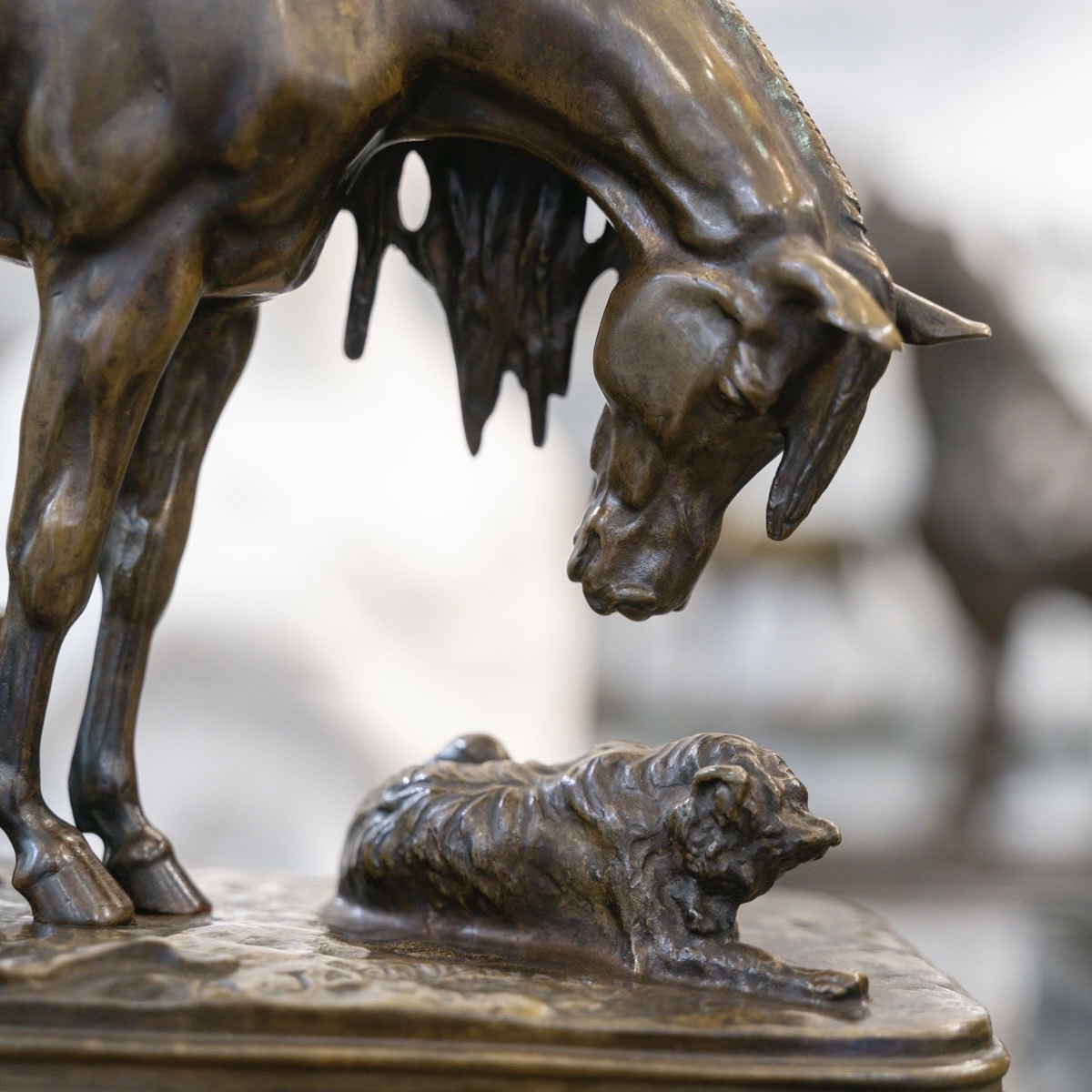 SCULPTURE - "CHEVAL ET CHIEN À L' ÉCURIE" , HENRI - ALFRED JACQUEMART (1824-1896) - BRONZE-photo-1