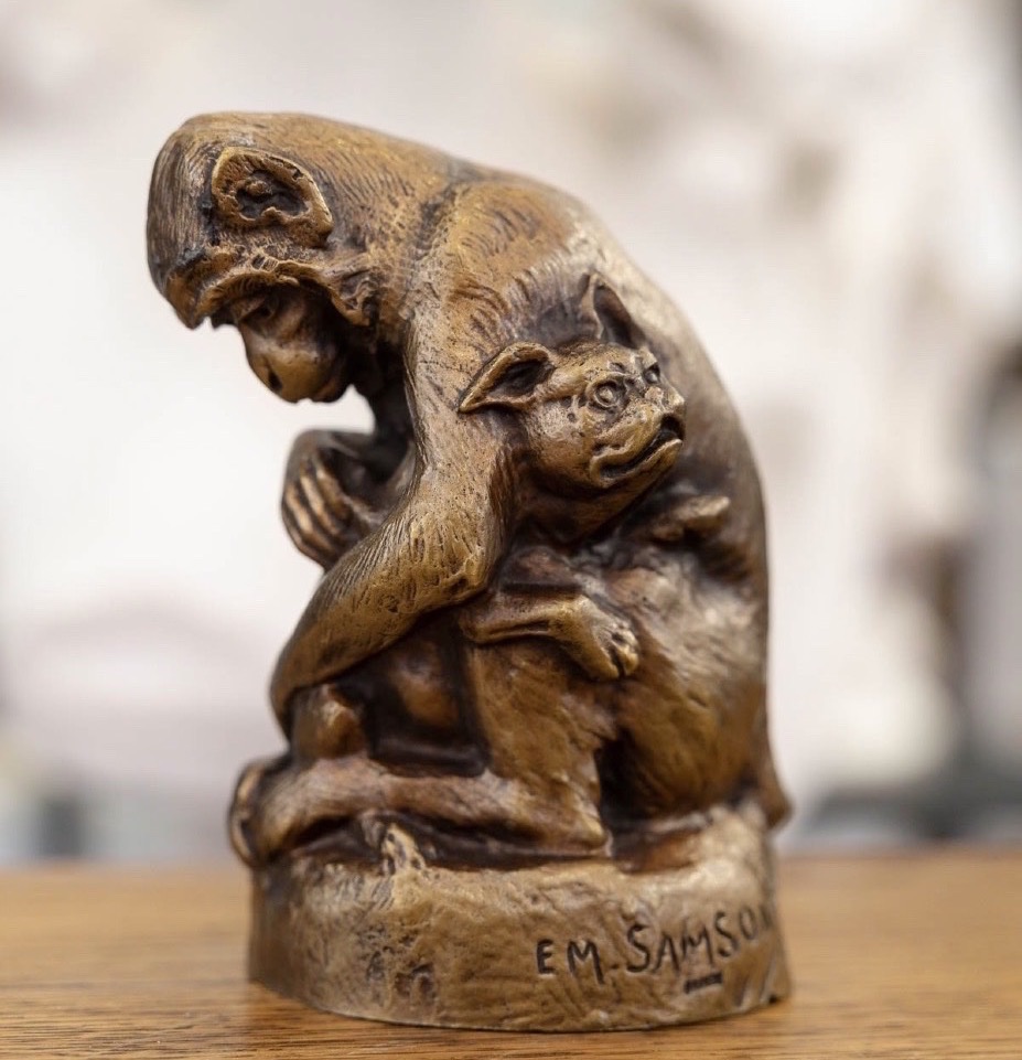 Sculpture - Monkey And Dog , Emmanuel Samson (1860-1926) - Bronze