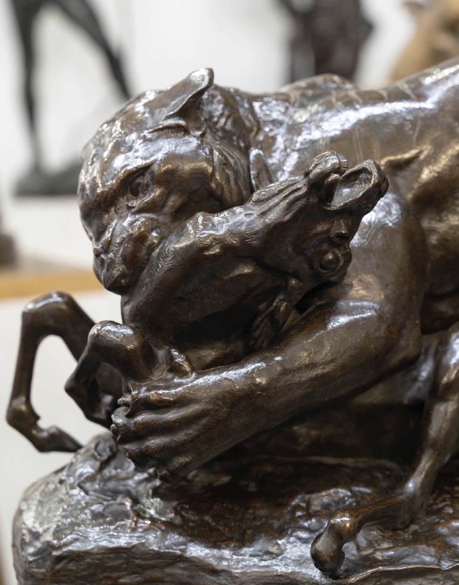 Sculpture - Tiger Surprising An Antelope , Antoine-louis Barye And F. Barbedienne - Bronze-photo-3