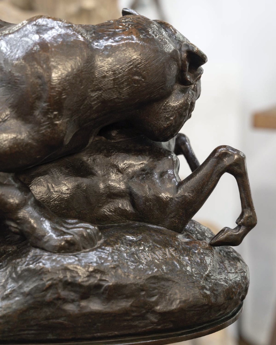 Sculpture - Tiger Surprising An Antelope , Antoine-louis Barye And F. Barbedienne - Bronze-photo-4