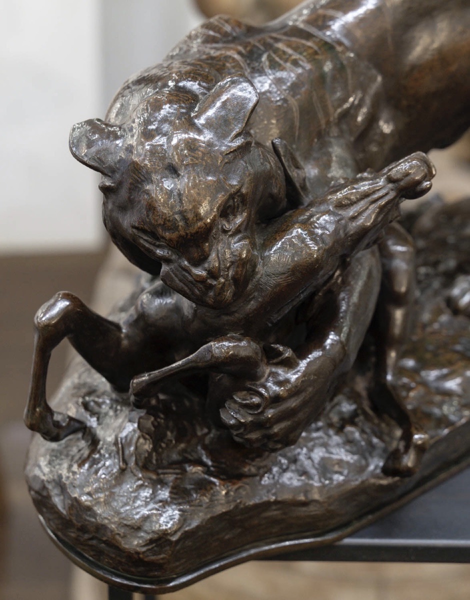 Sculpture - Tiger Surprising An Antelope , Antoine-louis Barye And F. Barbedienne - Bronze-photo-5