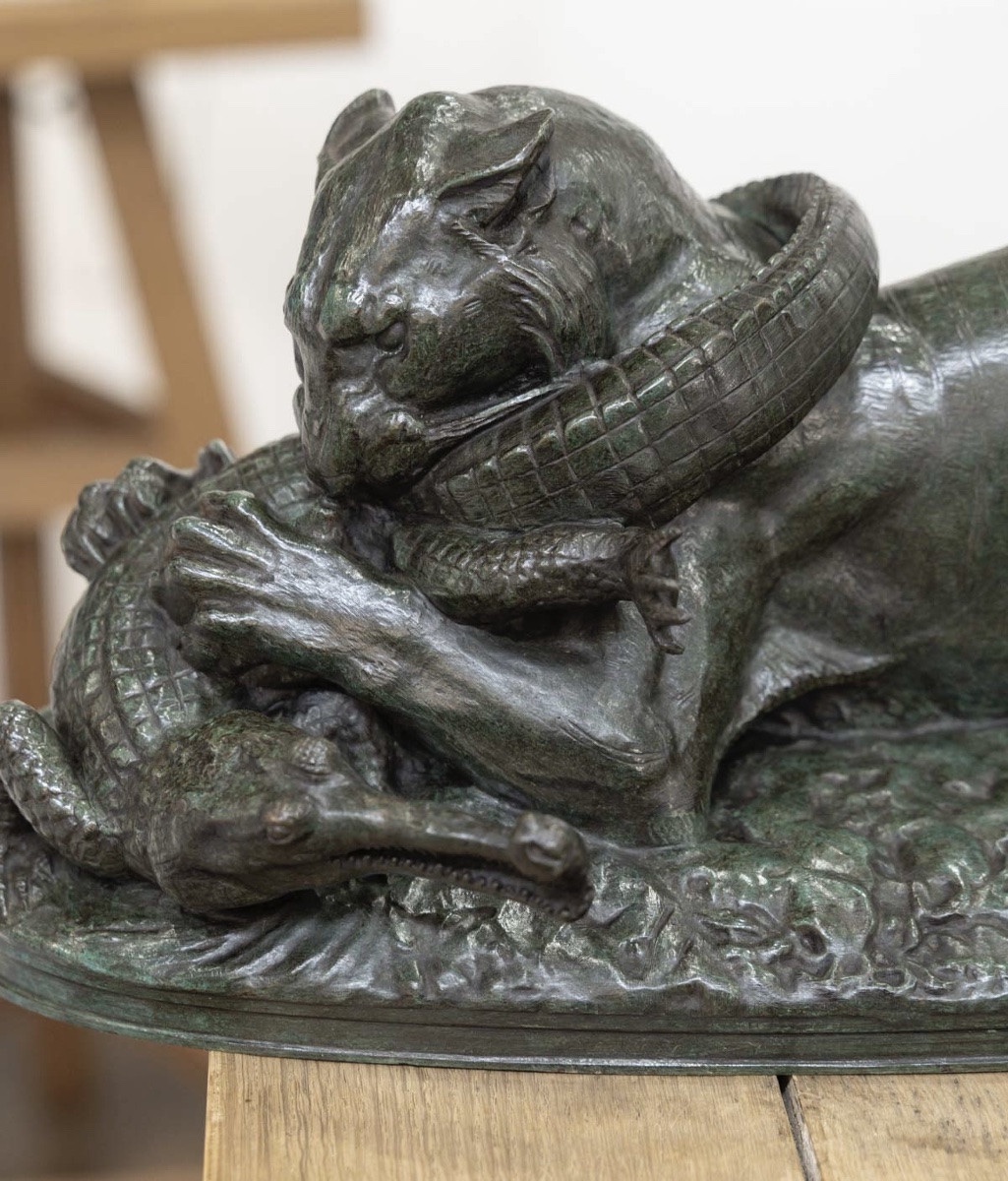 SCULPTURE - TIGRE DÉVORANT UN GAVIAL , ANTOINE - LOUIS BARYE (1795-1875) - BRONZE-photo-3