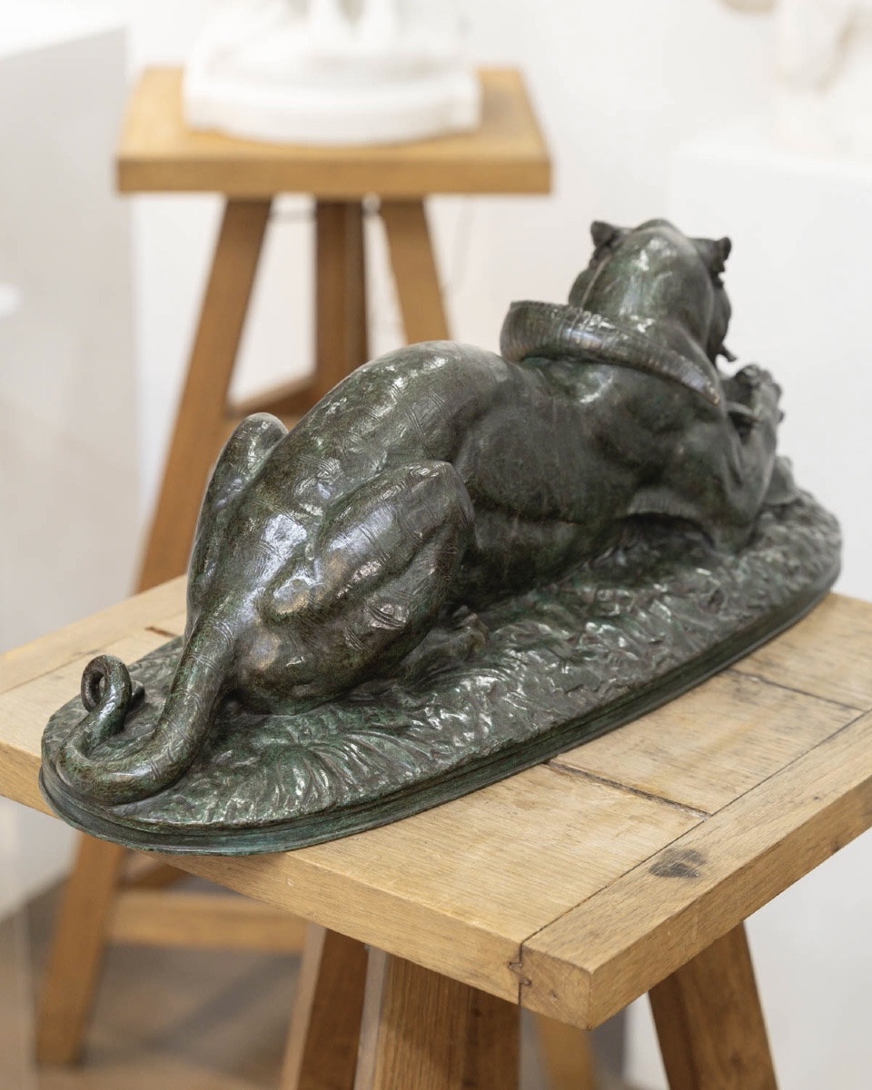 SCULPTURE - TIGRE DÉVORANT UN GAVIAL , ANTOINE - LOUIS BARYE (1795-1875) - BRONZE-photo-3