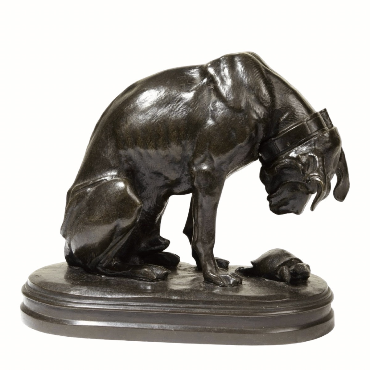 SCULPTURE - CHIEN À LA TORTUE , HENRI ALFRED JACQUEMART (1824-1894) - BRONZE-photo-4