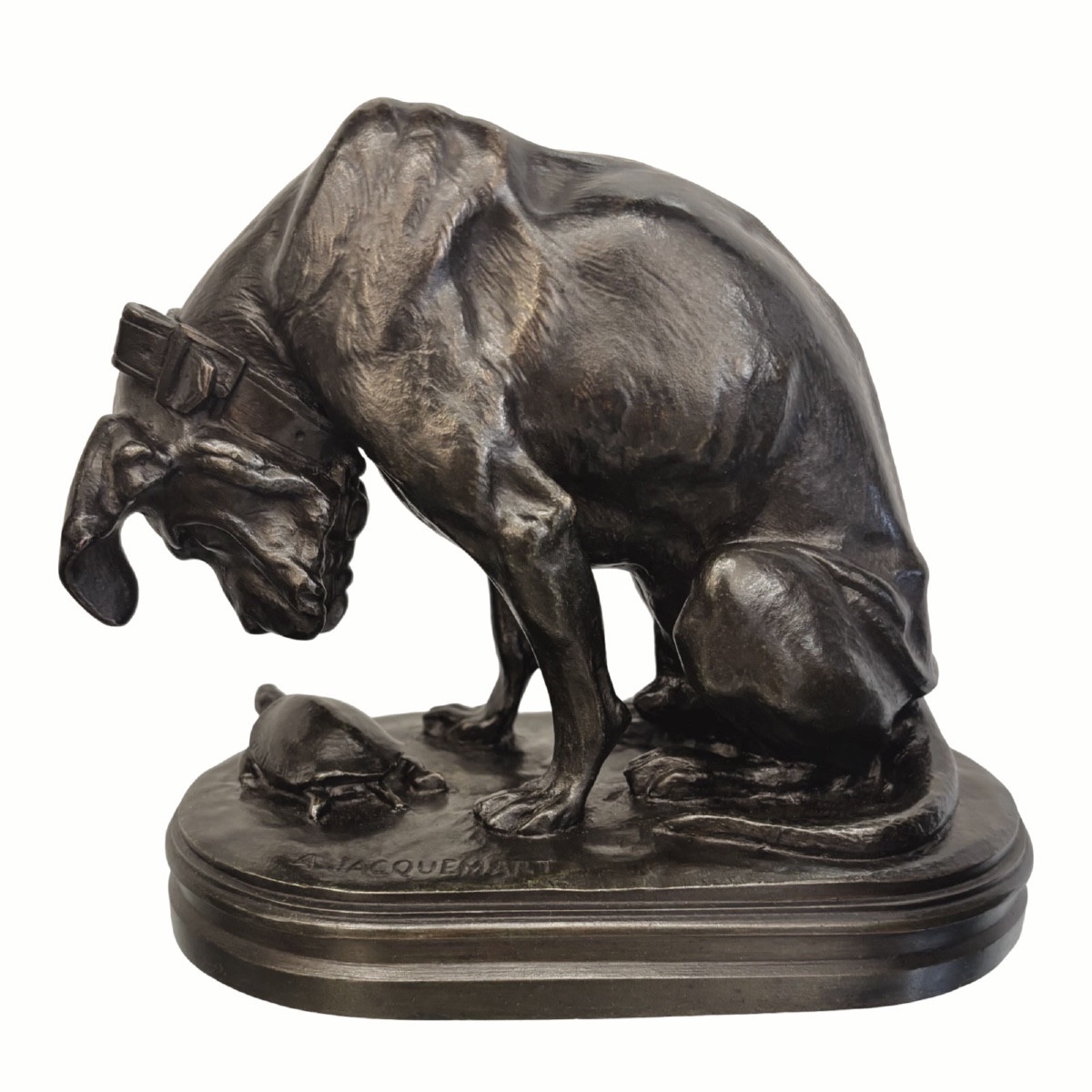 SCULPTURE - CHIEN À LA TORTUE , HENRI ALFRED JACQUEMART (1824-1894) - BRONZE