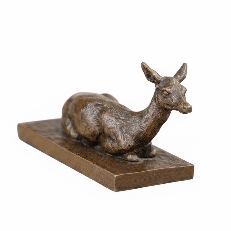 SCULPTURE - BICHE COUCHÉE , ANTOINE - LOUIS BARYE (1795-1875) - BRONZE-photo-2
