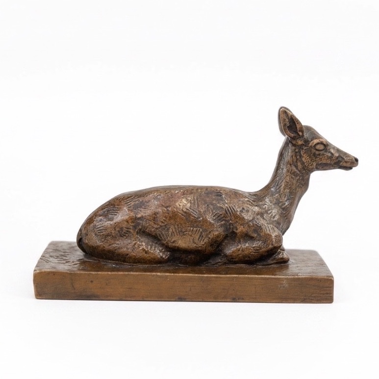 SCULPTURE - BICHE COUCHÉE , ANTOINE - LOUIS BARYE (1795-1875) - BRONZE-photo-4