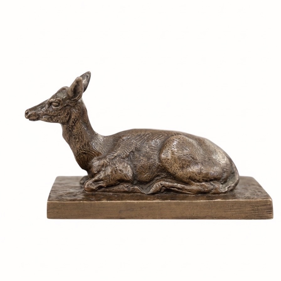 SCULPTURE - BICHE COUCHÉE , ANTOINE - LOUIS BARYE (1795-1875) - BRONZE