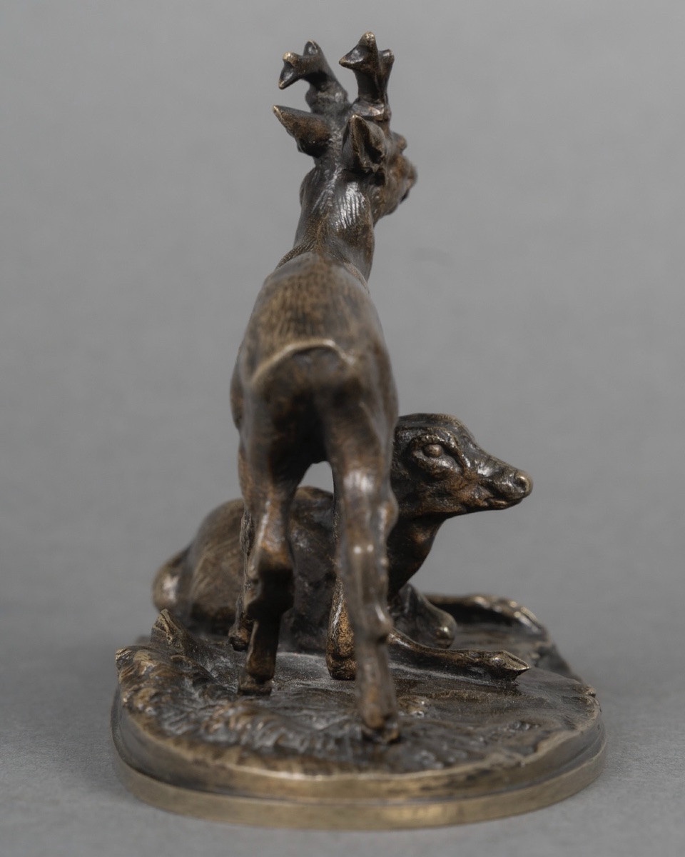 Sculpture - Group Of Roe Deer No. 2 , Pierre-jules Mêne (1810-1879) - Bronze-photo-3