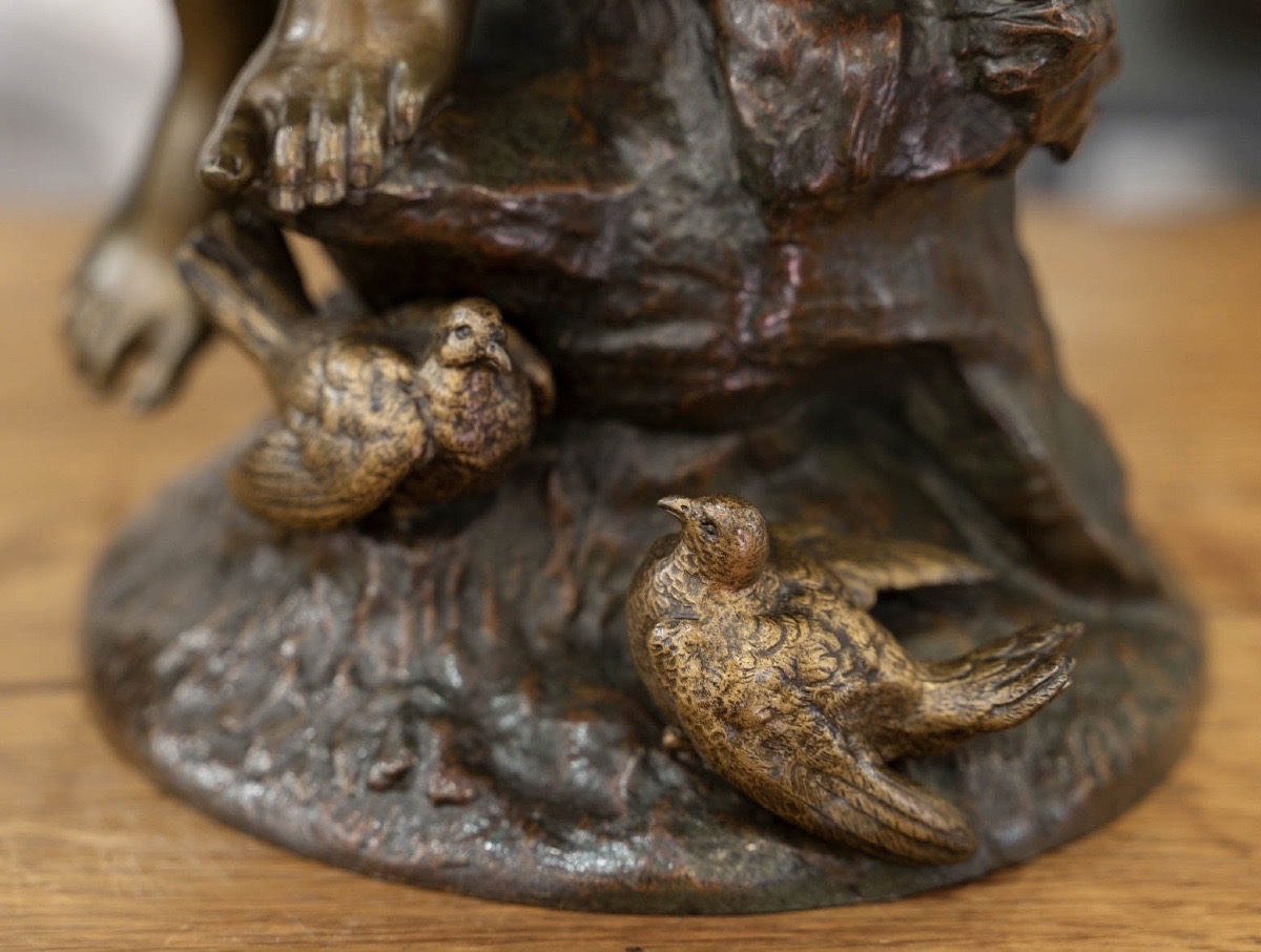 SCULPTURE - JEUNE FILLE AUX HIRONDELLES , JEAN - LOUIS GRÉGOIRE (1840-1890) - BRONZE-photo-3