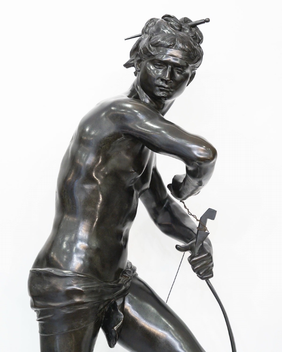 SCULPTURE - SARPÉDON BANDANT SON ARC , HENRI PEINTE (1845-1912) - BRONZE-photo-2