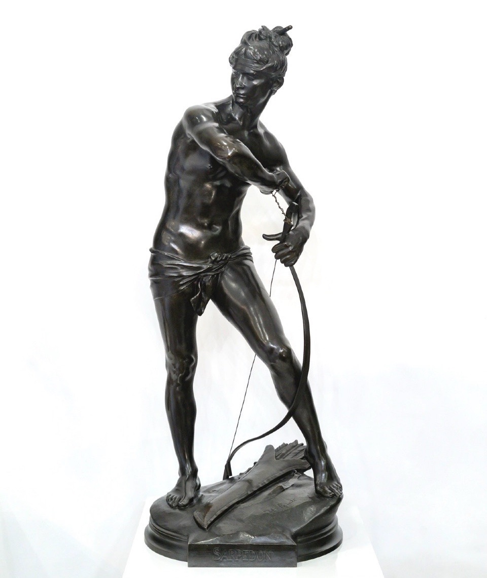 SCULPTURE - SARPÉDON BANDANT SON ARC , HENRI PEINTE (1845-1912) - BRONZE-photo-3