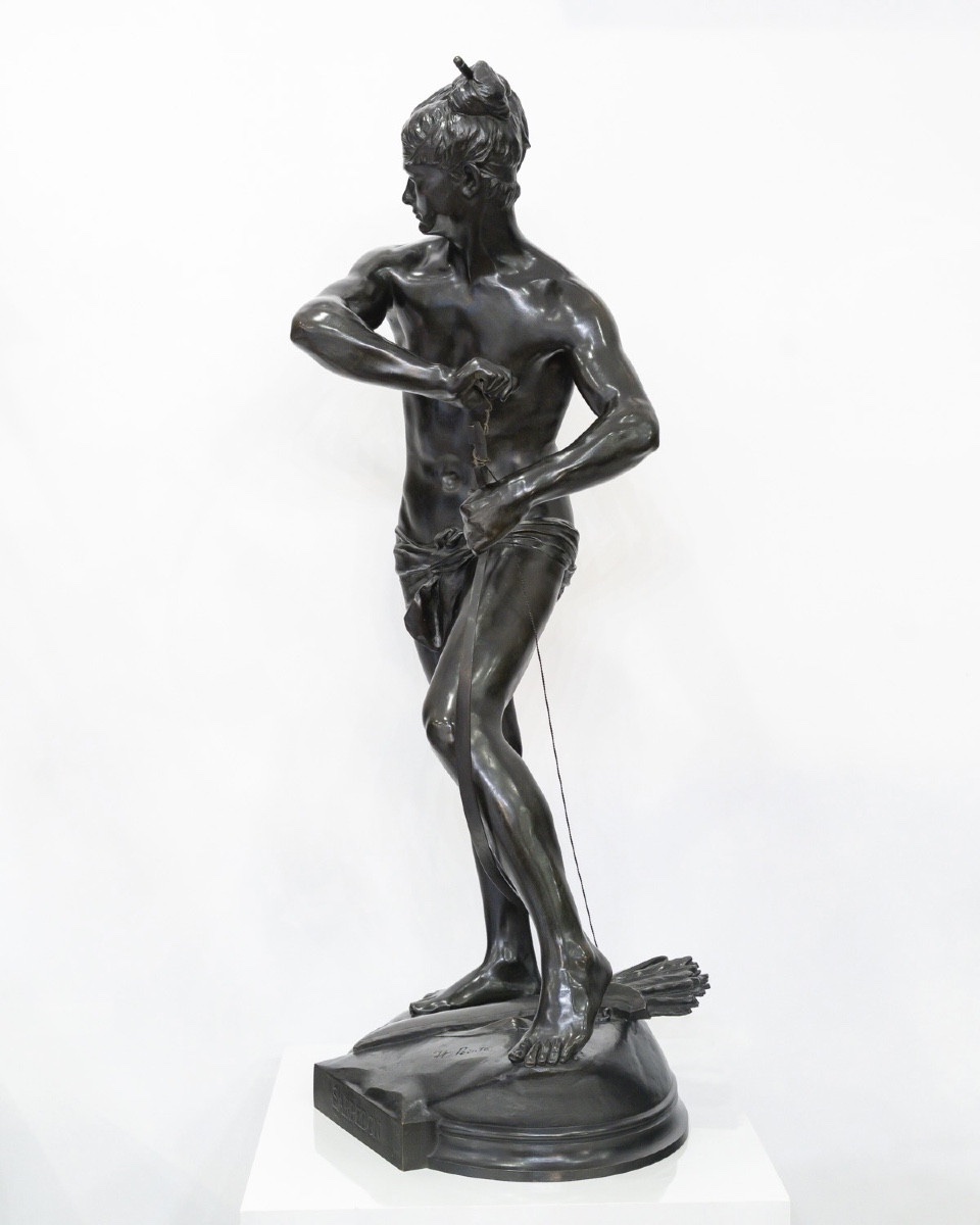 SCULPTURE - SARPÉDON BANDANT SON ARC , HENRI PEINTE (1845-1912) - BRONZE-photo-3