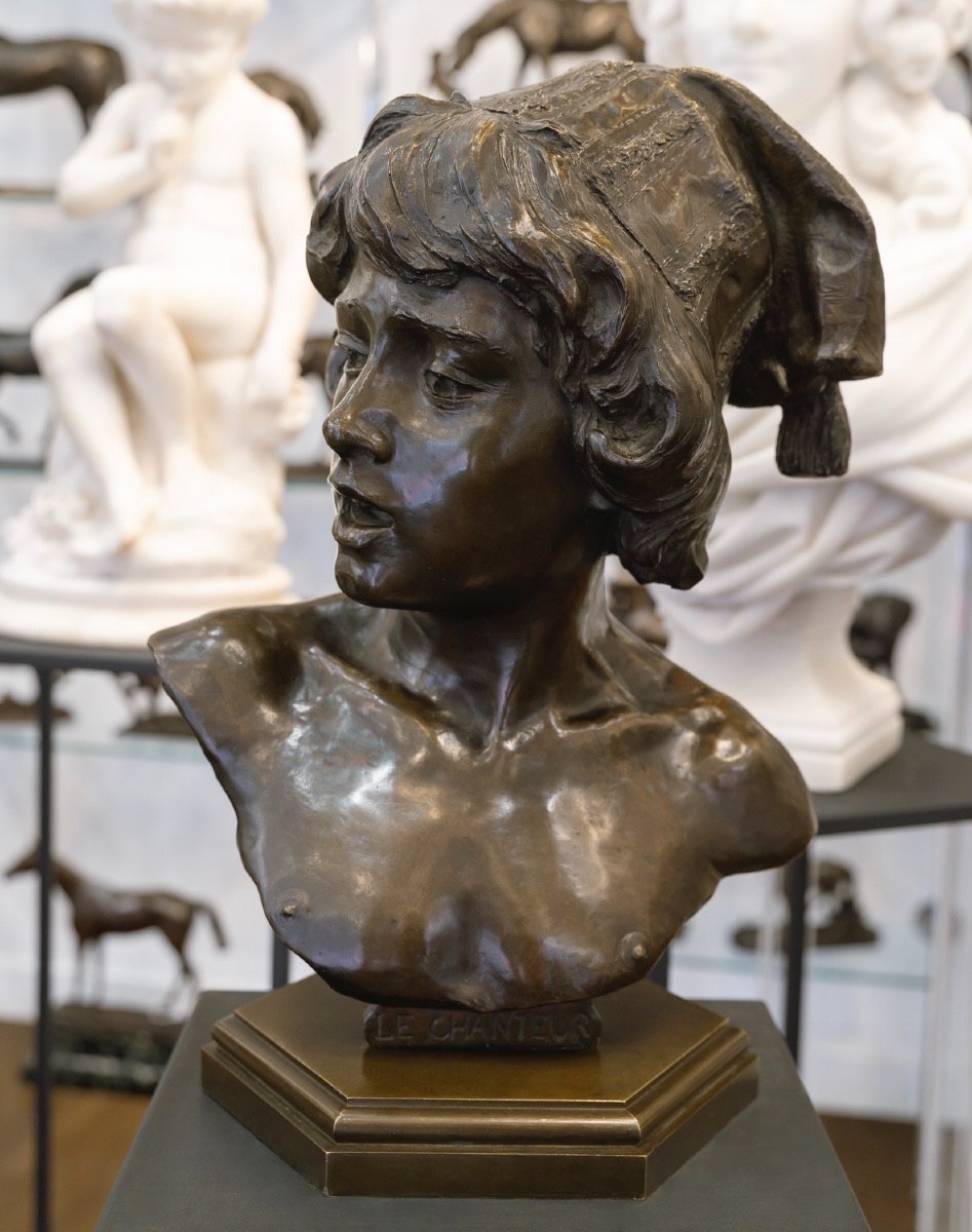 Sculpture - The Florentine Singer , Alphonse Van Beurden (1854 -1938) - Bronze-photo-2