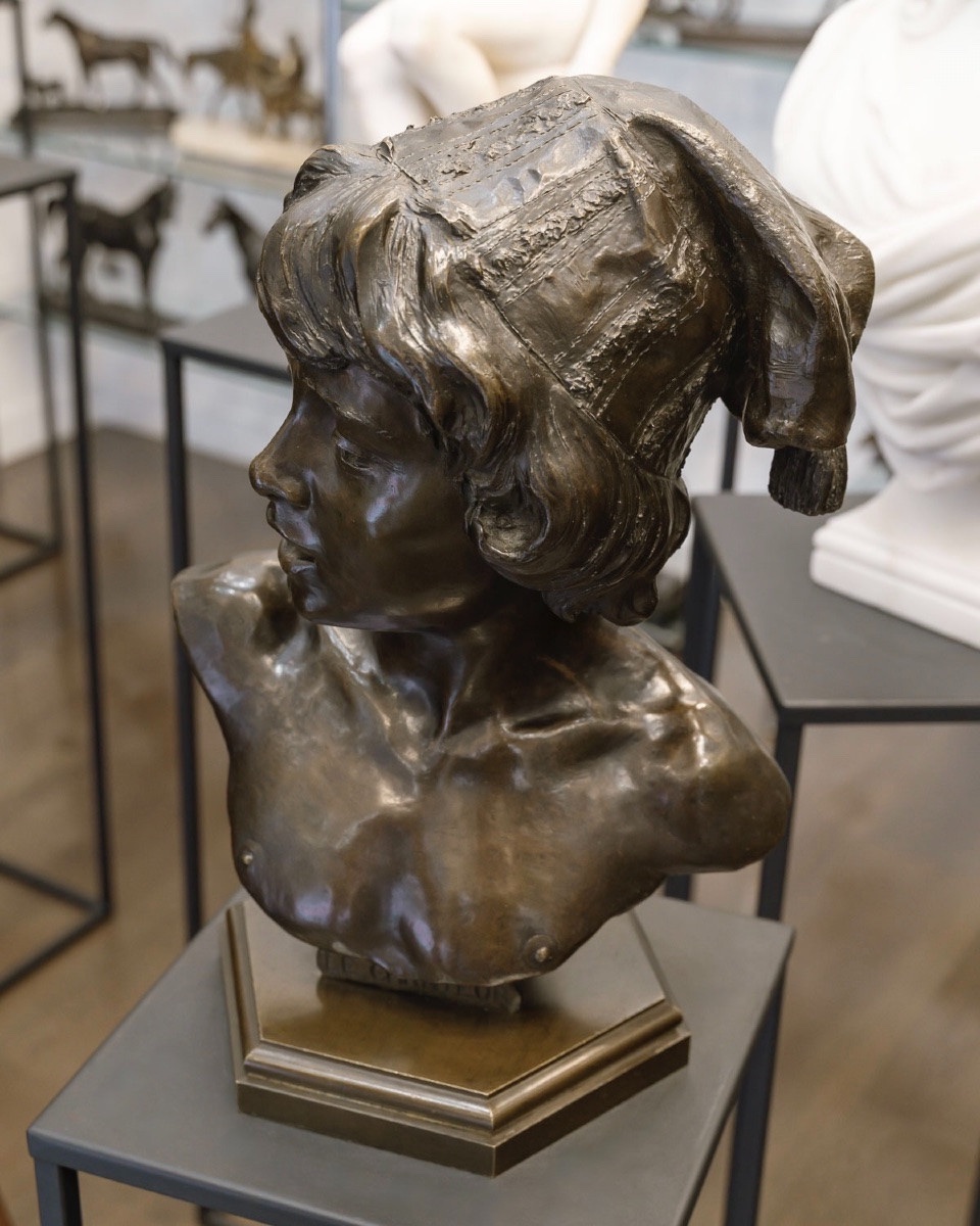 Sculpture - The Florentine Singer , Alphonse Van Beurden (1854 -1938) - Bronze-photo-1