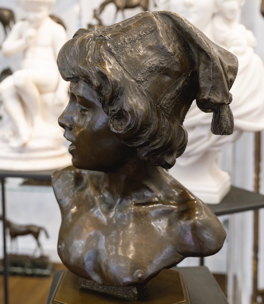 Sculpture - The Florentine Singer , Alphonse Van Beurden (1854 -1938) - Bronze-photo-3