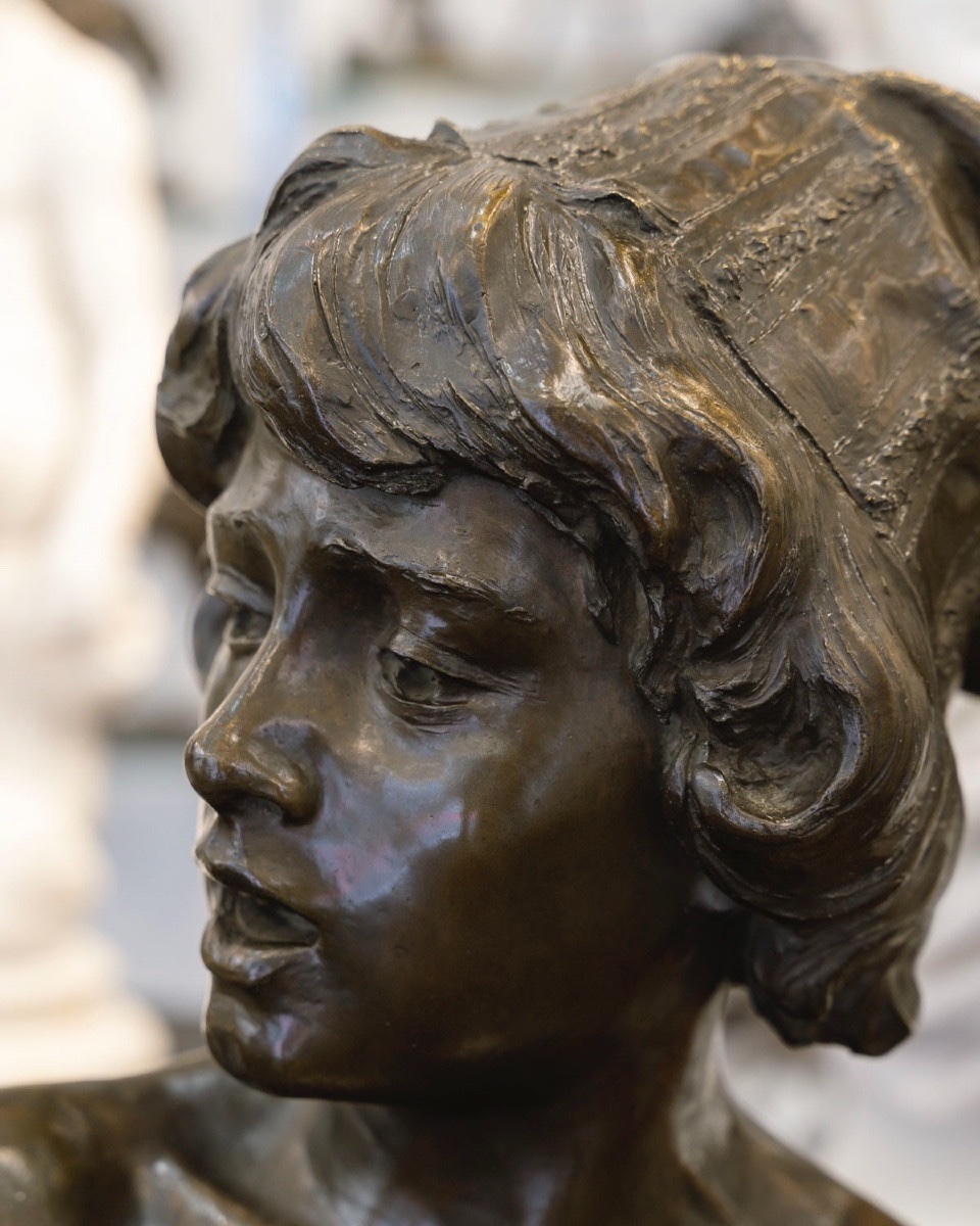 Sculpture - The Florentine Singer , Alphonse Van Beurden (1854 -1938) - Bronze-photo-4