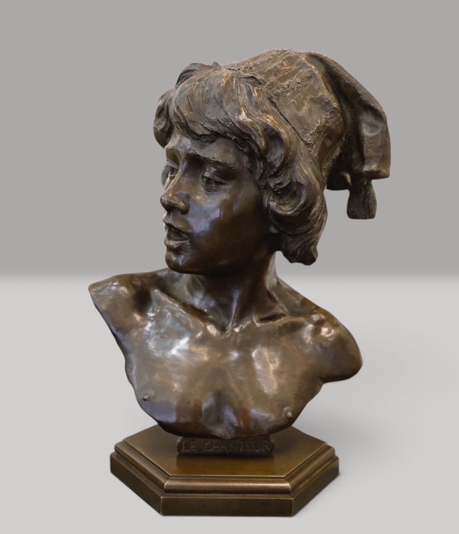 Sculpture - The Florentine Singer , Alphonse Van Beurden (1854 -1938) - Bronze