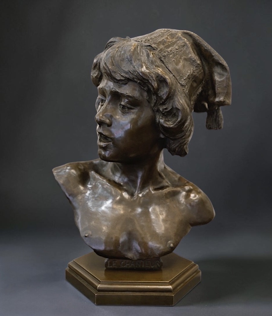 Sculpture - The Florentine Singer , Alphonse Van Beurden (1854 -1938) - Bronze