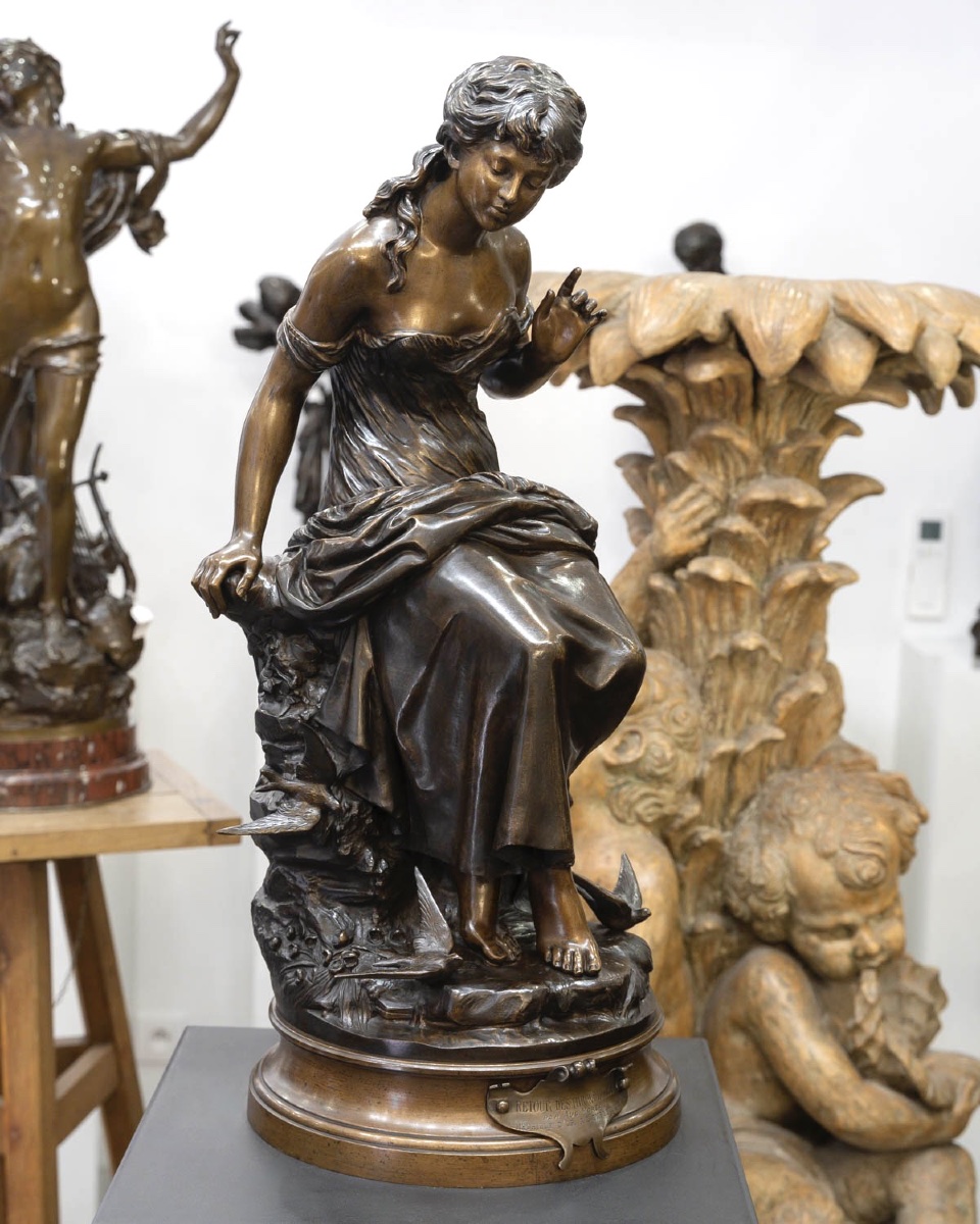 SCULPTURE - LE RETOUR DES HIRONDELLES , AUGUSTE MOREAU (1834-1917) - BRONZE-photo-2