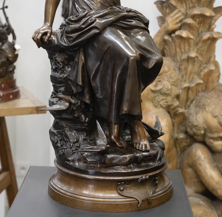 SCULPTURE - LE RETOUR DES HIRONDELLES , AUGUSTE MOREAU (1834-1917) - BRONZE-photo-4