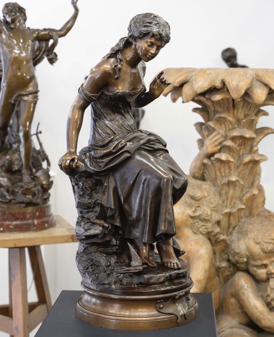 SCULPTURE - LE RETOUR DES HIRONDELLES , AUGUSTE MOREAU (1834-1917) - BRONZE-photo-3