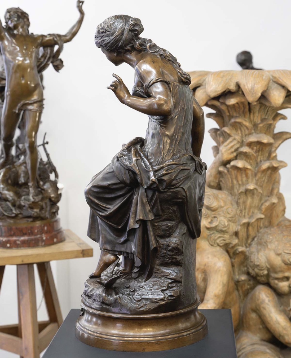 SCULPTURE - LE RETOUR DES HIRONDELLES , AUGUSTE MOREAU (1834-1917) - BRONZE-photo-3