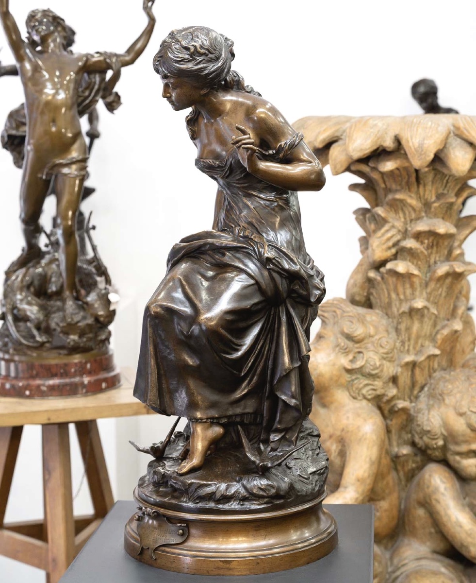 SCULPTURE - LE RETOUR DES HIRONDELLES , AUGUSTE MOREAU (1834-1917) - BRONZE-photo-4