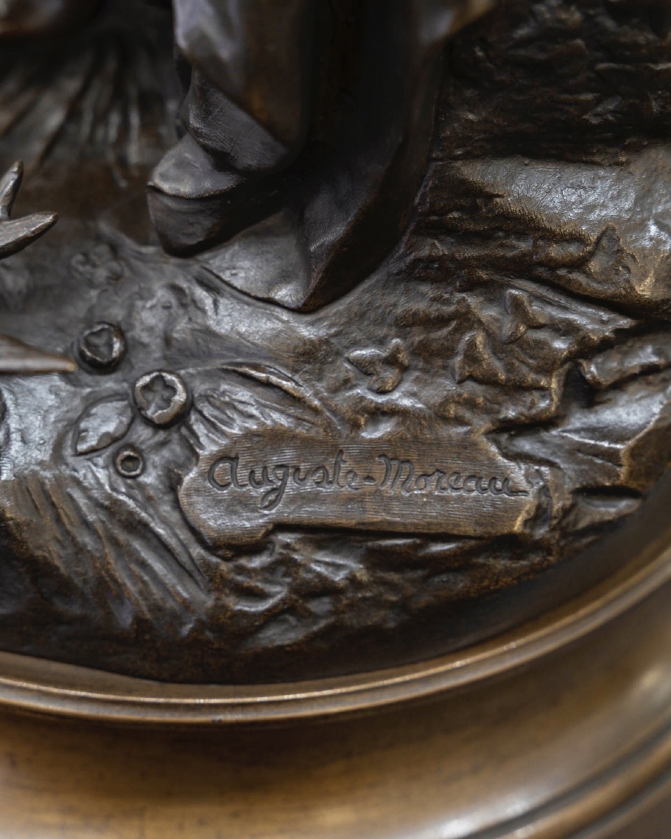 SCULPTURE - LE RETOUR DES HIRONDELLES , AUGUSTE MOREAU (1834-1917) - BRONZE-photo-7