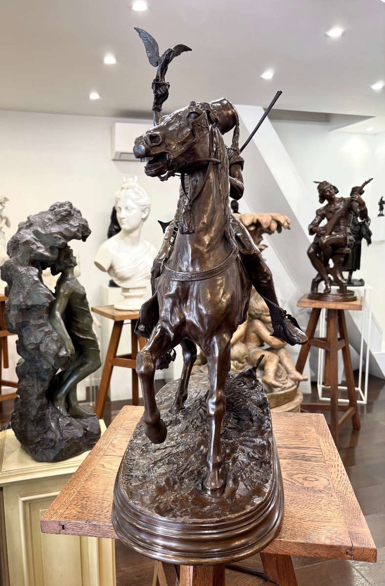 SCULPTURE - FAUCONNIER ARABE À CHEVAL , PIERRE-JULES MÊNE (1810-1879) - BRONZE-photo-4
