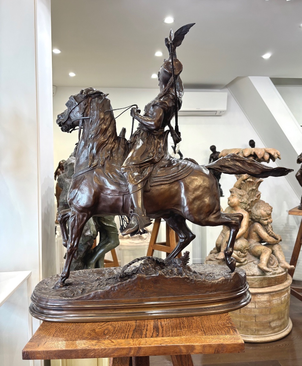 SCULPTURE - FAUCONNIER ARABE À CHEVAL , PIERRE-JULES MÊNE (1810-1879) - BRONZE-photo-2