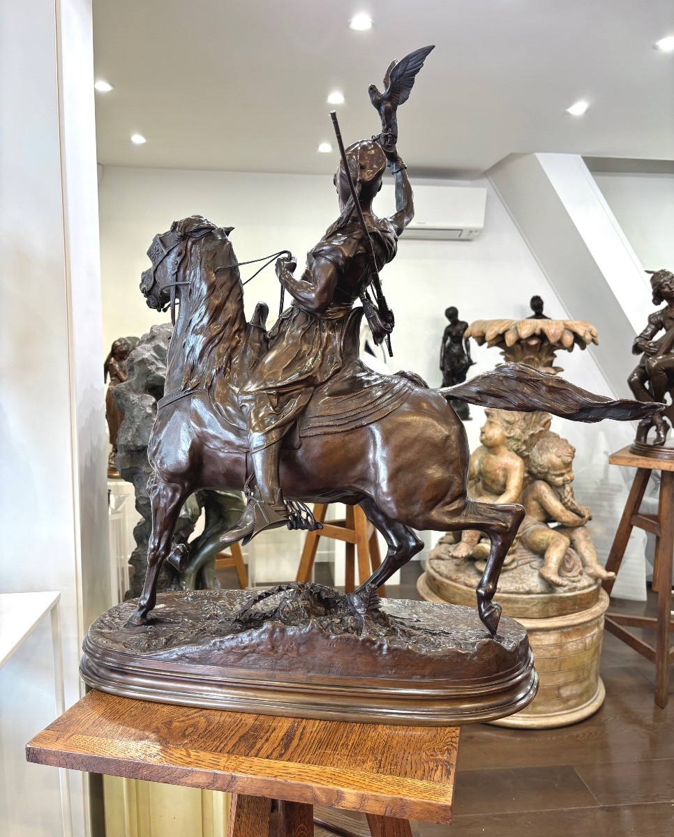 SCULPTURE - FAUCONNIER ARABE À CHEVAL , PIERRE-JULES MÊNE (1810-1879) - BRONZE-photo-3