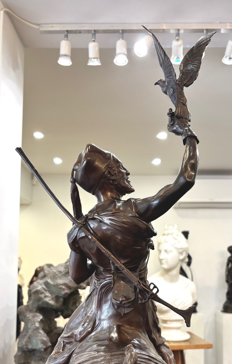 SCULPTURE - FAUCONNIER ARABE À CHEVAL , PIERRE-JULES MÊNE (1810-1879) - BRONZE-photo-5