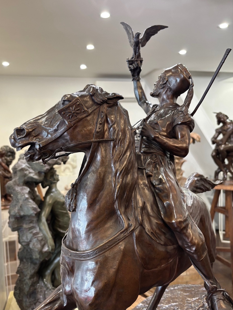SCULPTURE - FAUCONNIER ARABE À CHEVAL , PIERRE-JULES MÊNE (1810-1879) - BRONZE-photo-7