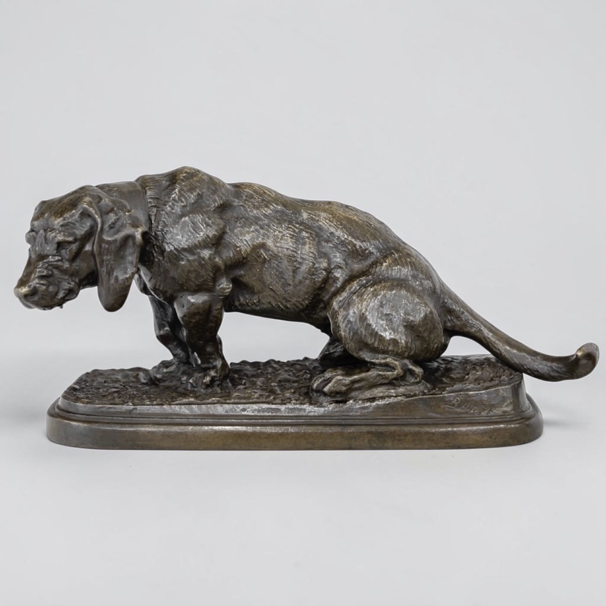 Sculpture - The Seated Basset , Antoine-louis Barye (1795–1875) - Bronze