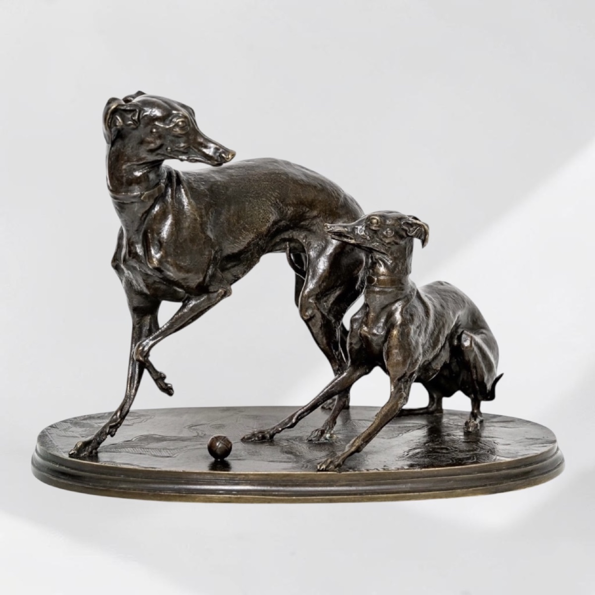 Bronze Group " Two Greyhounds Playing Boules " , Pierre - Jules Mene (1810-1879)