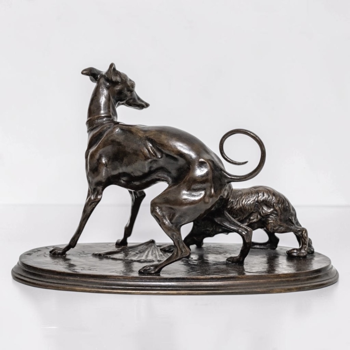 SCULPTURE - GROUPE "LÉVRIER ET KING - CHARLES" , PIERRE - JULES MÊNE (1810-1879) - BRONZE-photo-2