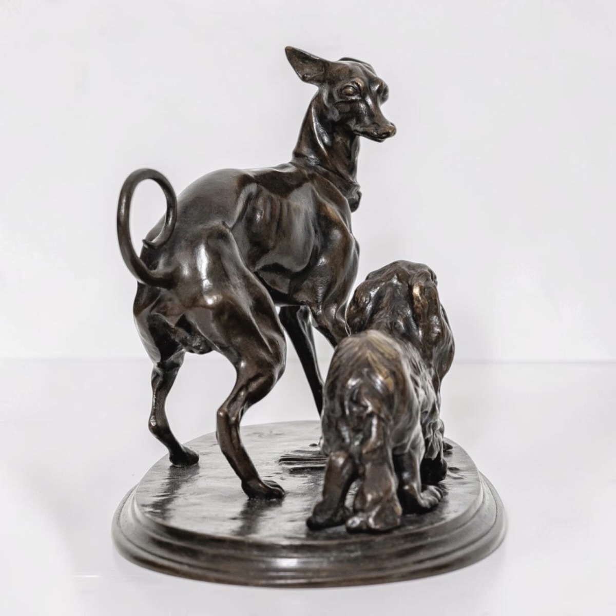 SCULPTURE - GROUPE "LÉVRIER ET KING - CHARLES" , PIERRE - JULES MÊNE (1810-1879) - BRONZE-photo-3