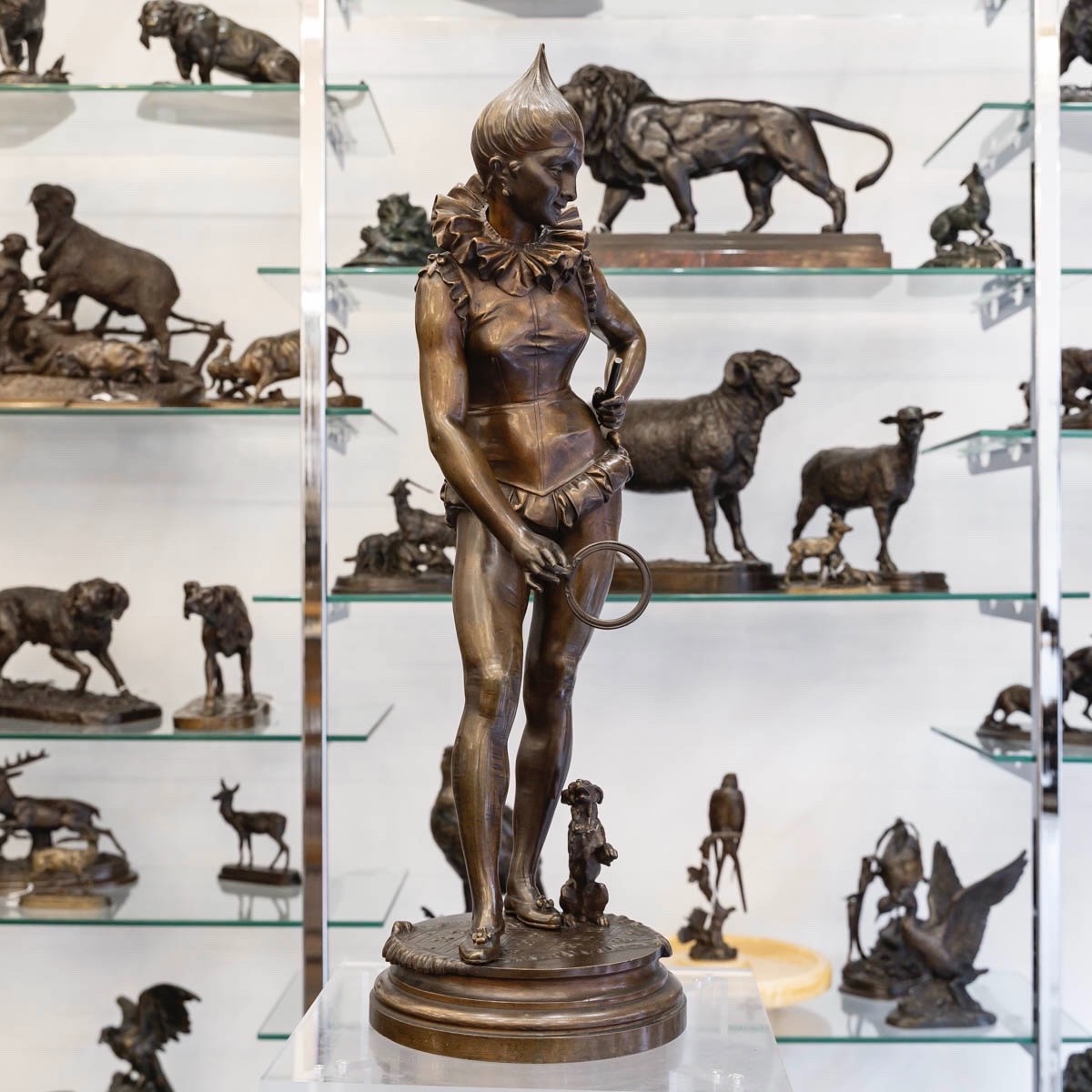 SCULPTURE - LA DRESSEUSE DE CHIEN , VINCENT DÉSIRÉ FAURE DE BROUSSÉ (1843-1908) - BRONZE  -photo-2