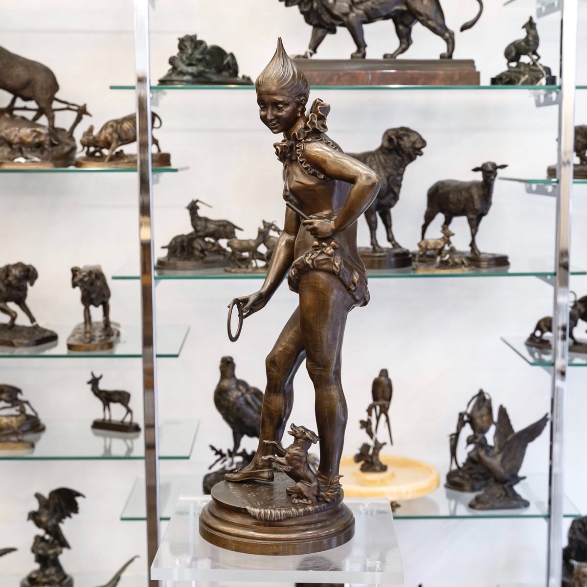 SCULPTURE - LA DRESSEUSE DE CHIEN , VINCENT DÉSIRÉ FAURE DE BROUSSÉ (1843-1908) - BRONZE  -photo-2