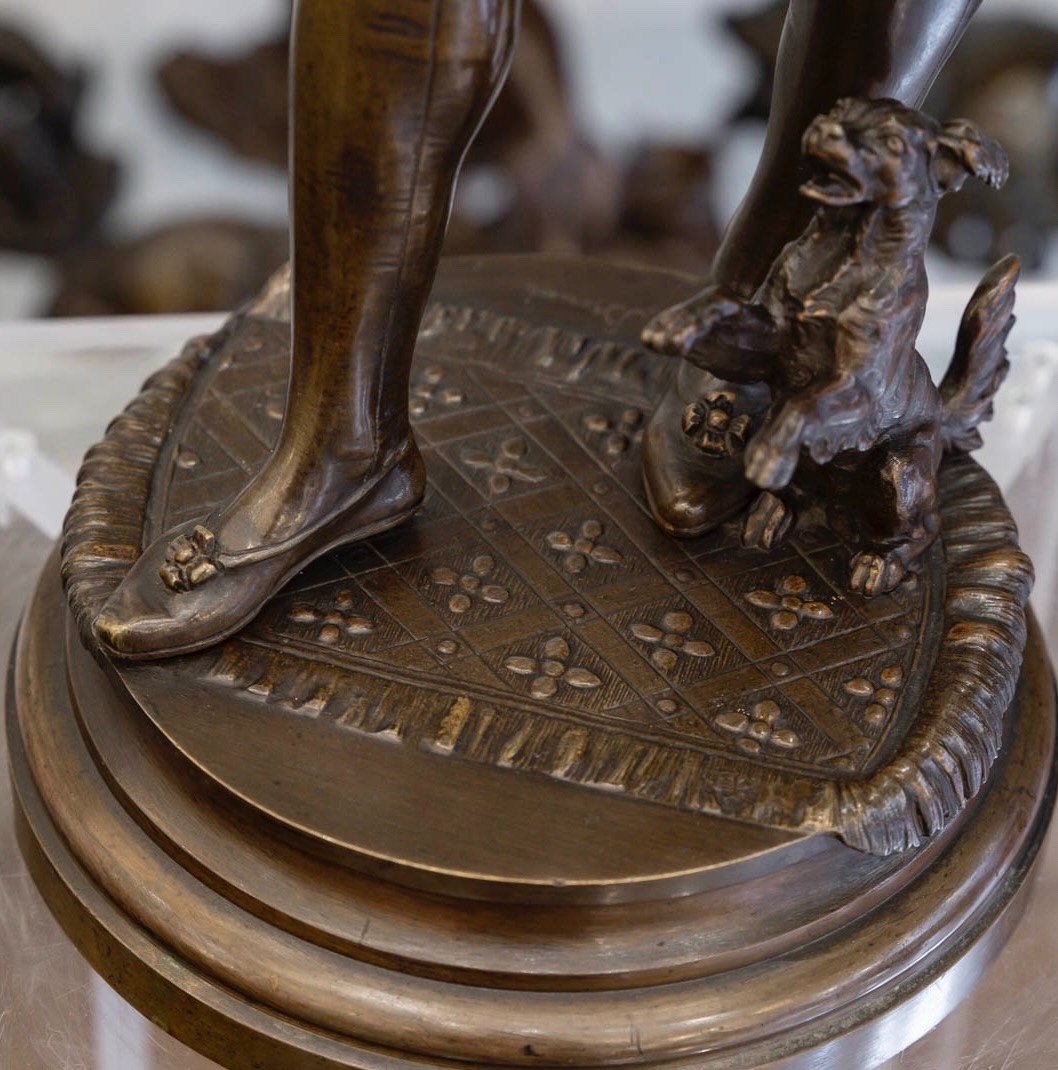 SCULPTURE - LA DRESSEUSE DE CHIEN , VINCENT DÉSIRÉ FAURE DE BROUSSÉ (1843-1908) - BRONZE  -photo-4