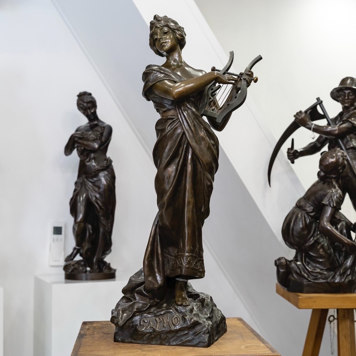 SCULPTURE - "SAPHO" , EMMANUEL VILLANIS (1858-1914) - BRONZE-photo-2