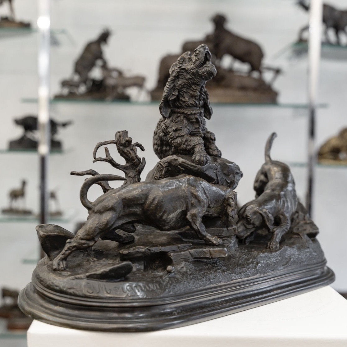 Sculpture - The Three Dogs At The Burrow , Jules Moigniez (1835–1894) - Bronze  -photo-4
