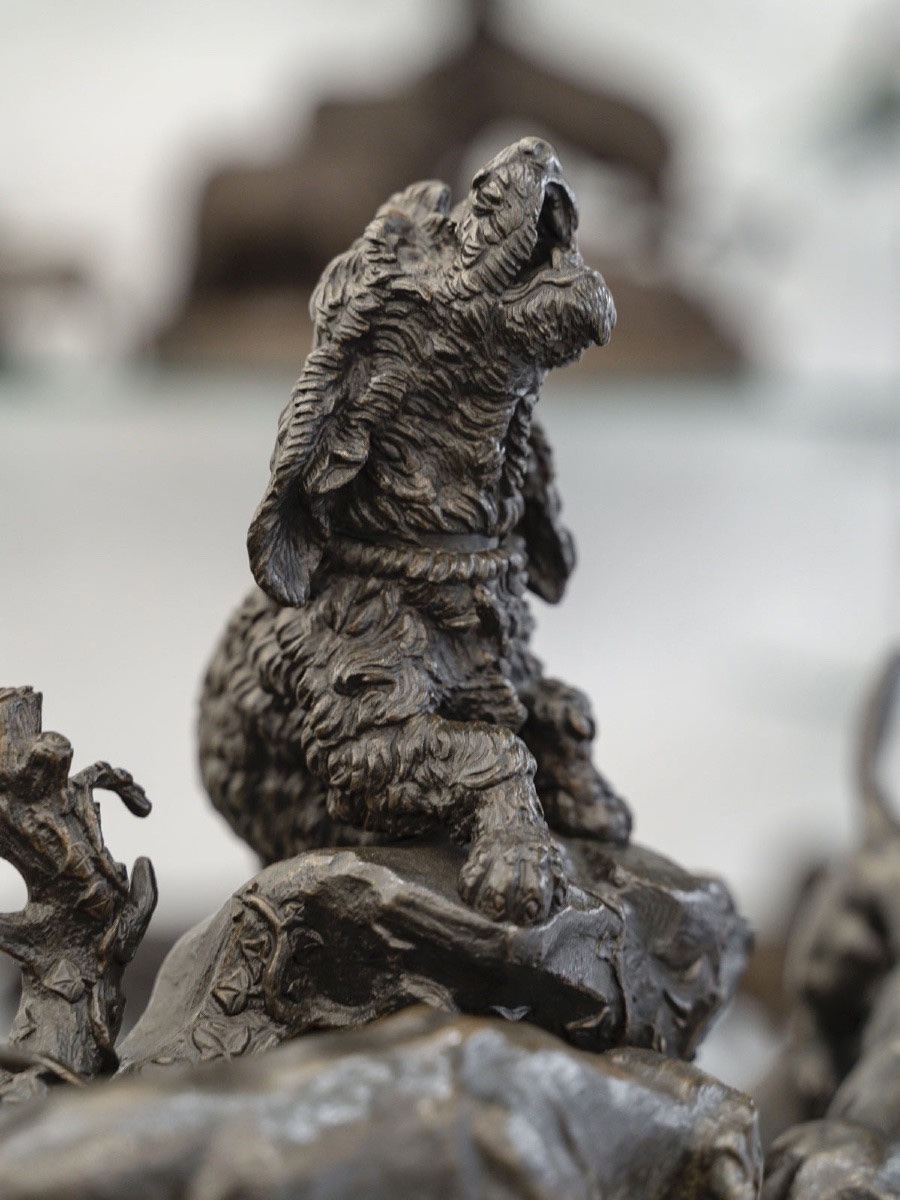 Sculpture - The Three Dogs At The Burrow , Jules Moigniez (1835–1894) - Bronze  -photo-5