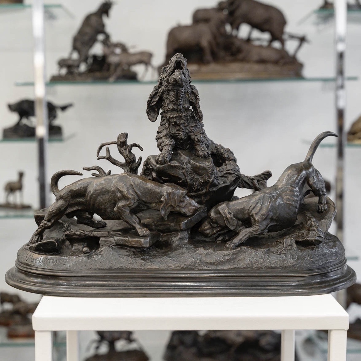 Sculpture - The Three Dogs At The Burrow , Jules Moigniez (1835–1894) - Bronze  