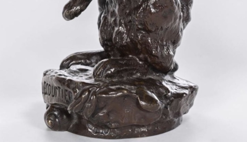 Sculpture - Hare At The Toilet By Prosper Lecourtier (1851–1924) - Bronze-photo-1